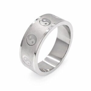Stainless Steel Rhodium Plated Brushed Ying Yang Men's Band Ring